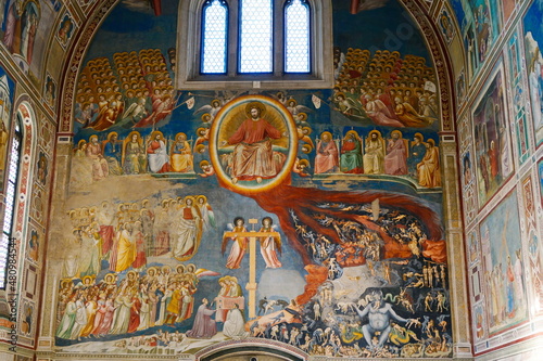 View of the landmark Scrovegni Chapel (Cappella degli Scrovegni, Arena Chapel), part of the Museo Civico of Padua, with a fresco cycle by Giotto completed about 1305 Padua, Italy - January 2022