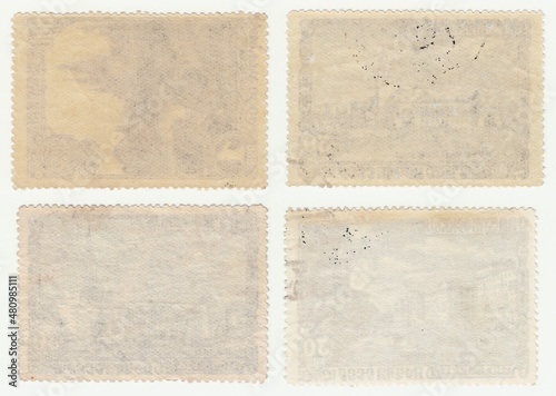 The reverse side of the postage stamp on a white background