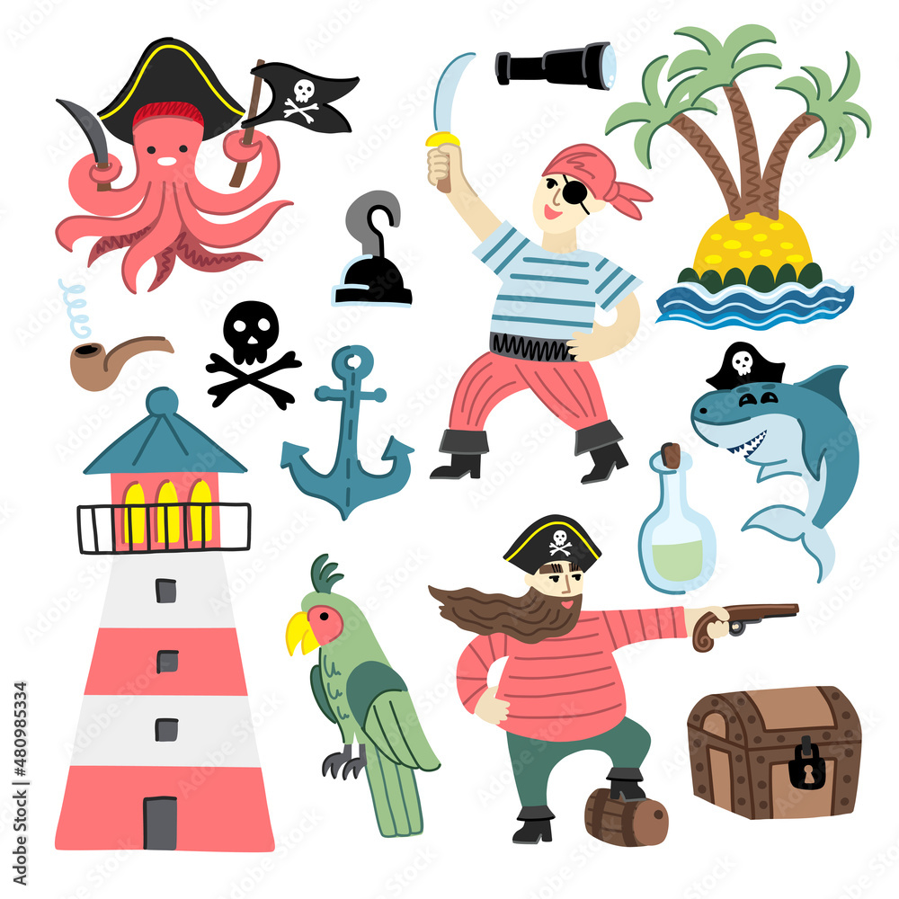 A network of children's funny images in a pirate theme