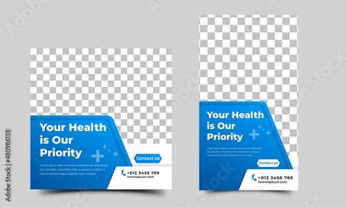 Editable Feed and story social media template for health care.