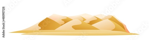Desert sand dunes and hills. Landscape of southern countryside. Isolated on white background. Cool cartoon style. Vector