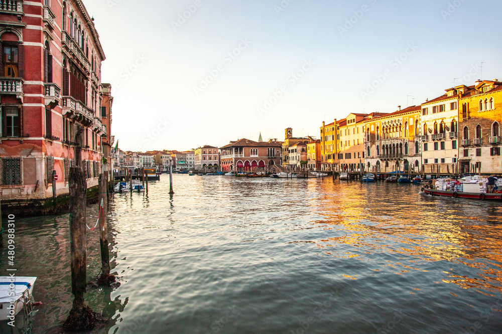 Early morning view of Grand canal during sun rise, Italy.