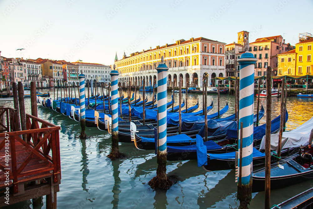 Iconic Gondola boats in Grand canal of Venice, Italy.