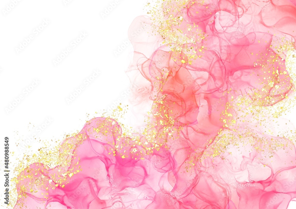 背景 テクスチャー テクスチャ アルコールインク アルコールインクアート 水彩 絵の具 インクアート 抽象的 ピンク 金色 ゴールド グリッター Stock Illustration Adobe Stock