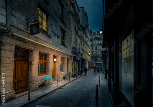 Canvas Print Paris, France - March 3, 2021: Montmorency street: Oldest building in Marais dis
