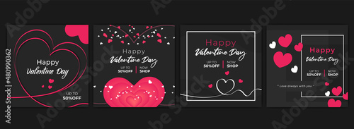 valentine day promotional discount sale, business offer social media post, banner, flyer & cards template design