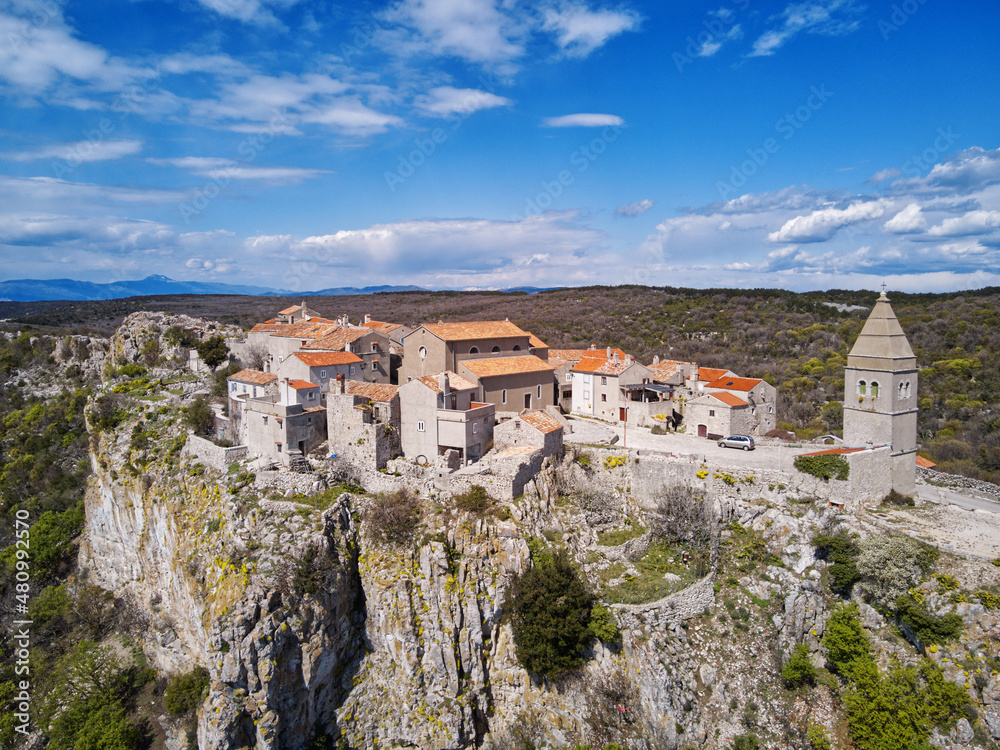 drone view of the medieval town of lubenice in croatia