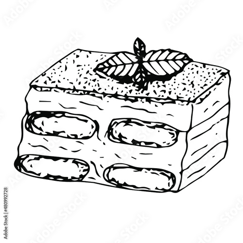 Tiramisu vector illustration, hand drawing sketch
