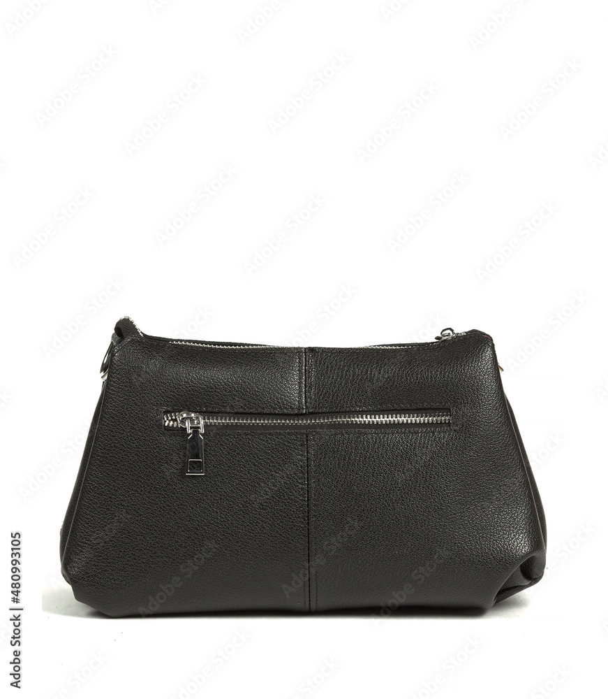 Classic fashion black leather women's bag on a white background Classic fashion black leather women's bag on a white background