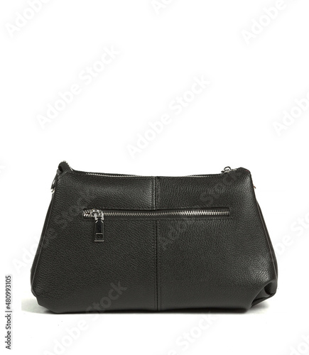 Classic fashion black leather women's bag on a white background