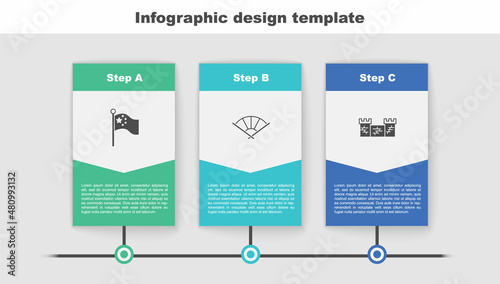 Set China flag on flagpole, Chinese or japanese folding fan and Great wall of. Business infographic template. Vector