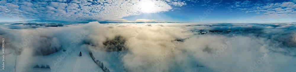 Drohne, Panorama, Alpen, Über den Wolken, Drohnenaufnahme, Luftaufnahme, Winter, Landschaft, Bayern