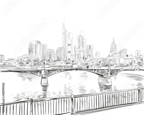 Frankfurt am Main. Germany. Hand drawn sketch. Vector illustration. 