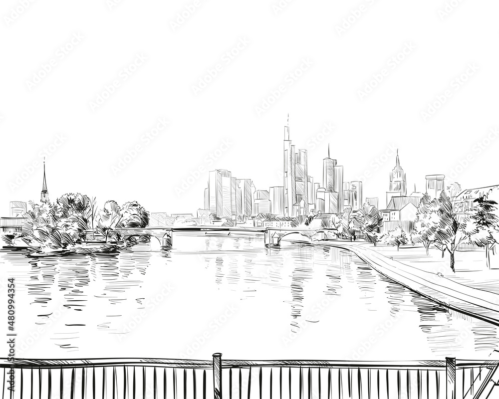 Fototapeta premium Frankfurt am Main. Germany. Hand drawn sketch. Vector illustration. 