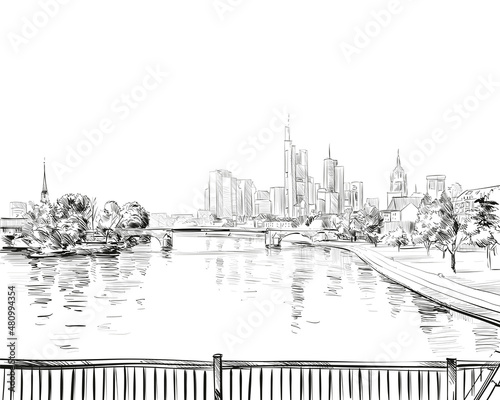 Frankfurt am Main. Germany. Hand drawn sketch. Vector illustration. 