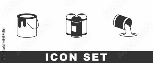Set Paint bucket, spray can and icon. Vector