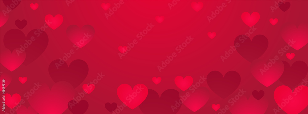 Red background with hearts. Vector illustration