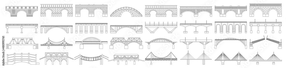 Bridge vector illustration on white background. Vector outline set icon river construction. Isolated outline set icon bridge.