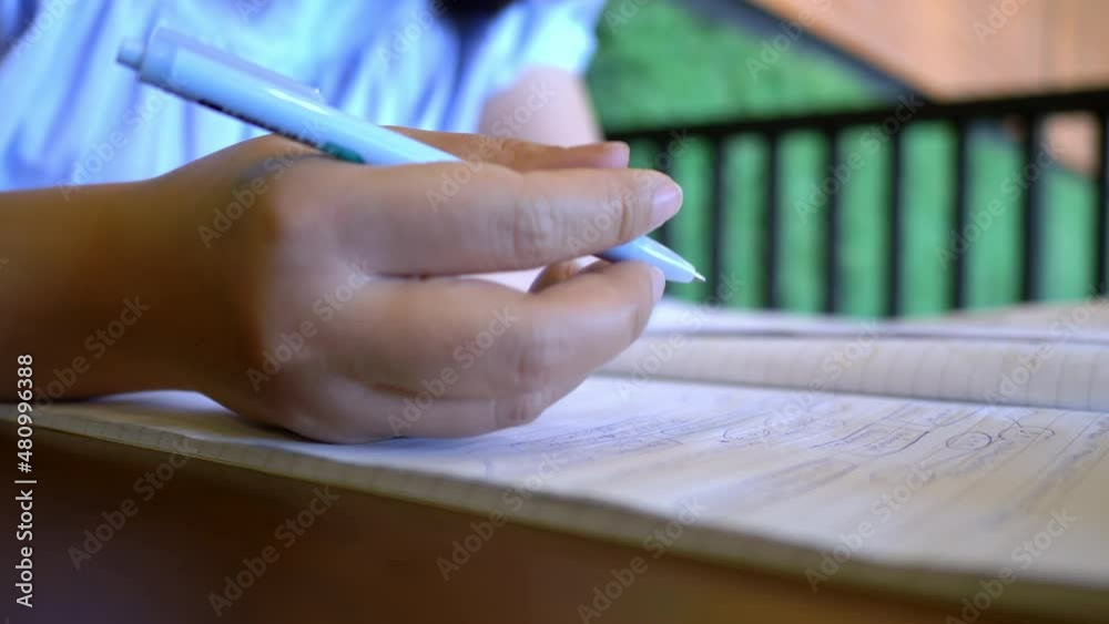 Close up hand of woman sitting at desk holding pen making notes in a book, Businesswoman writes startup business ideas and plans at home, creative thoughts to notebook. Creating list concept Close up hand of woman sitting at desk holding pen making notes in a book, Businesswoman writes startup business ideas and plans at home, creative thoughts to notebook. Creating list concept