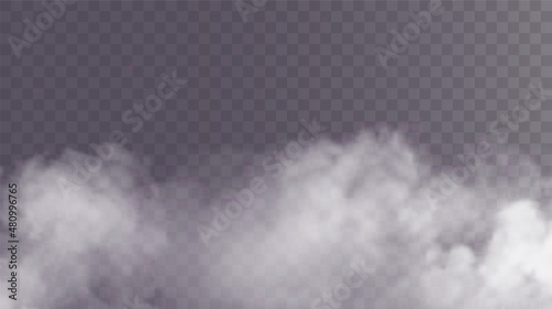 Vector isolated smoke PNG. White smoke texture on a transparent black background. Special effect of steam, smoke, fog, clouds. 