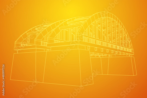 Bridge connection structure. Wireframe low poly mesh vector illustration.
