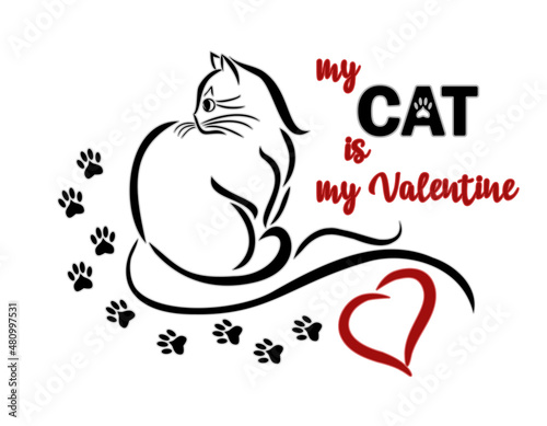 My cat is my valentine, invitation card, vector illustration