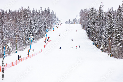 Bottom view of the ski slope and lift