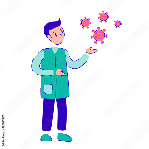 Virologists with coronavirus vector illustration