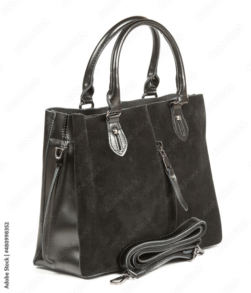 Classic fashion black leather women's bag on a white background Classic fashion black leather women's bag on a white background