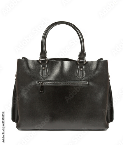 Classic fashion black leather women's bag on a white background