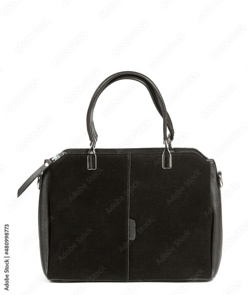 Classic fashion black leather women's bag on a white background Classic fashion black leather women's bag on a white background
