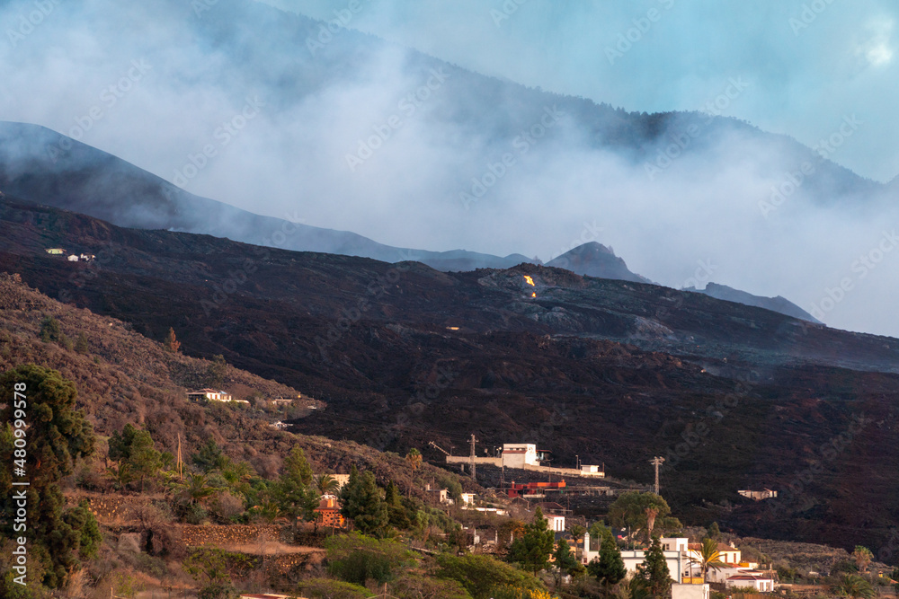 City of El Paso in La Palma, Spain affected by lava flows