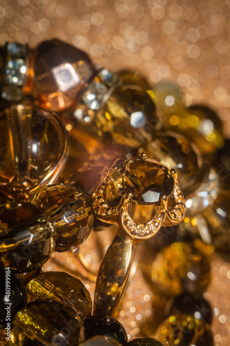Smoky quartz gold ring and bracelet