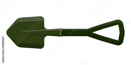 Small military tactical sapper shovel with ergonomic handle. Touristic equipment for camping and tourism.