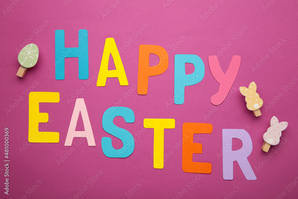 Inscription Easter on pink background. The concept of postcards for the Easter holiday. Inscription Easter on pink background. The concept of postcards for the Easter holiday.