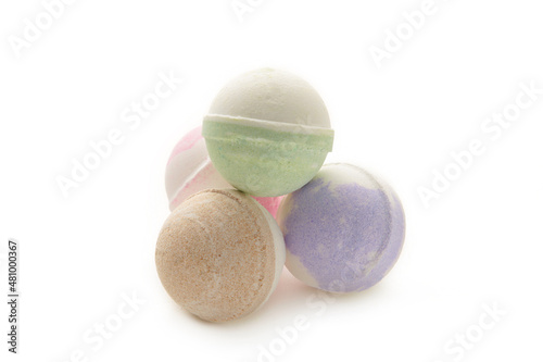 Bath salts in the form of a balls isolated on white background.