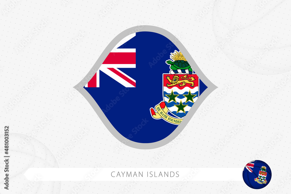 Cayman Islands flag for basketball competition on gray basketball background.