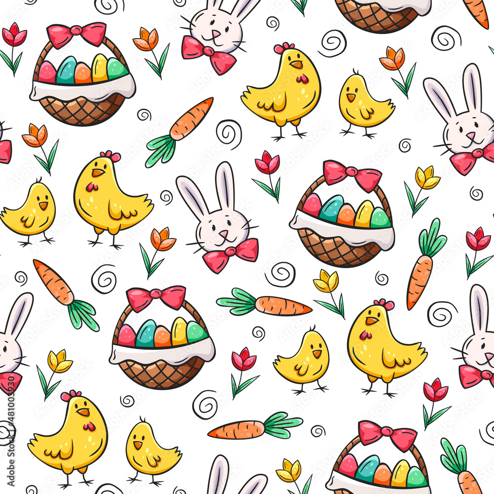 Seamless Еaster pattern in doodle style. Seamless Еaster pattern in doodle style.