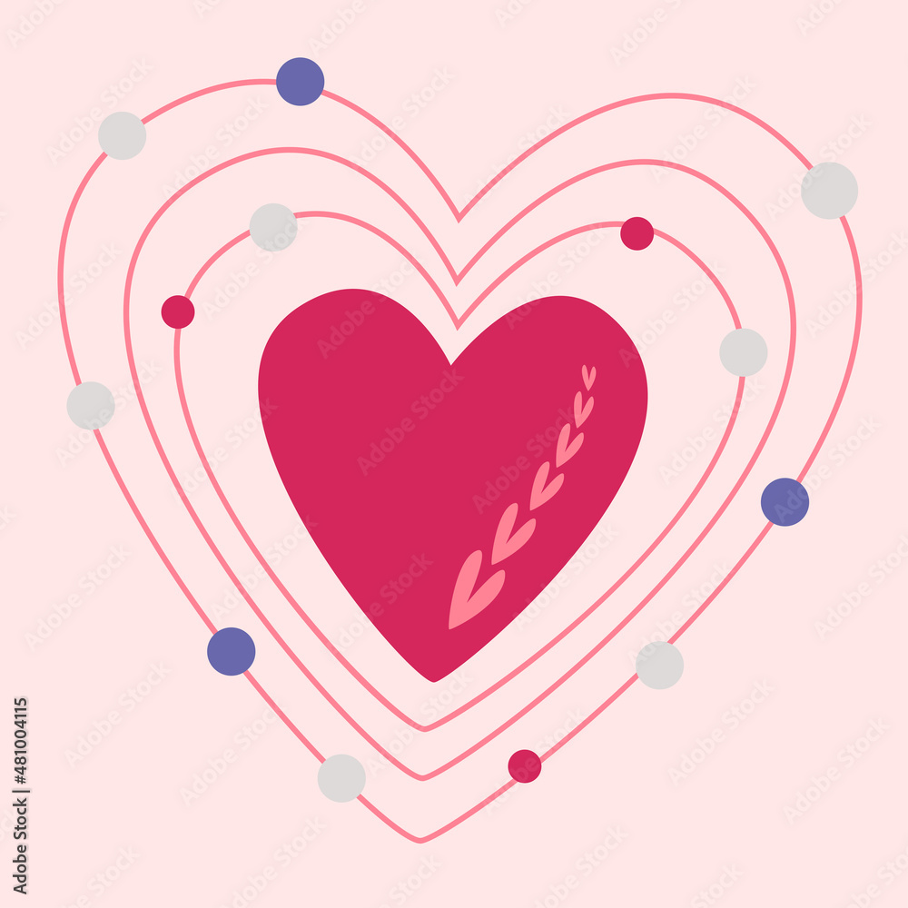 A heart with beads. Vector symbols of love. valentine's day. A series of postcards in boho style.
