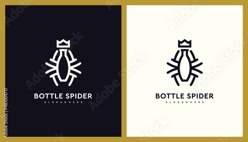 Luxury Bottle Spider Logo Design. Unique Outline Illustration Editable. Creative Vector based Icon Template.