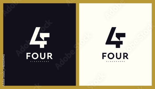 Letter F with number four vector logo idea. Abstract 4F alphabet concept symbol. Creative design based Icon Template.