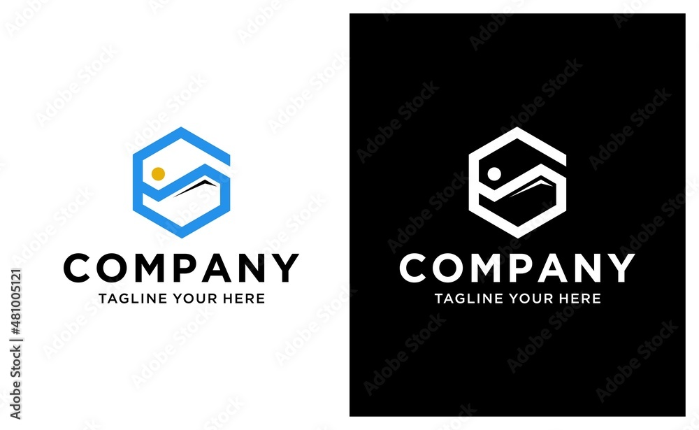 Initial Letter G Mountain Logo. Explore Mountain Adventure Symbol Company Logo Template Element. on a black and white background. Initial Letter G Mountain Logo. Explore Mountain Adventure Symbol Company Logo Template Element. on a black and white background.
