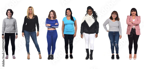 front view of a group of women on white background
