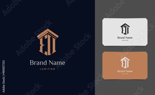 pillar logo letter ED with business card vector illustration template
