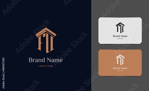 pillar logo letter FU with business card vector illustration template