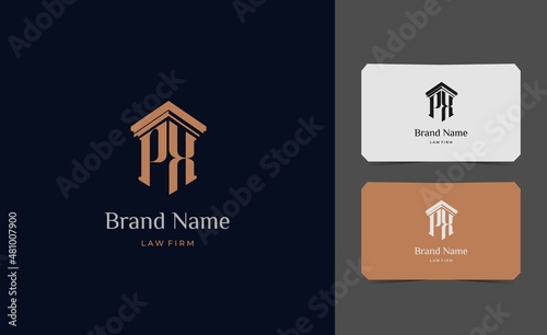 pillar logo letter PX with business card vector illustration template