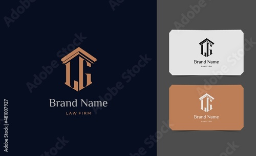 pillar logo letter LG with business card vector illustration template