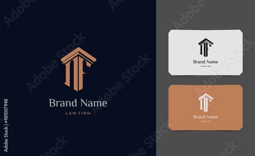 pillar logo letter NF with business card vector illustration template photo