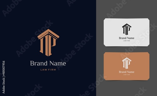 pillar logo letter NP with business card vector illustration template