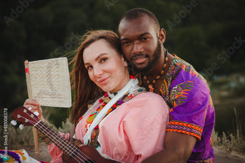 closeup portrait of a european woman and african american man